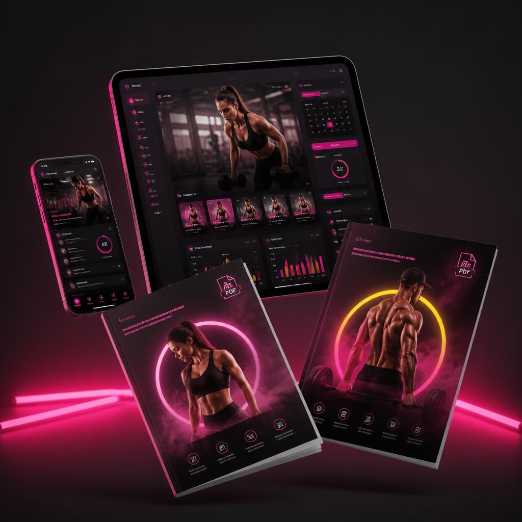 Kit de Rutinas de Entrenamiento SomosFit en celular, tablet y guías digitales